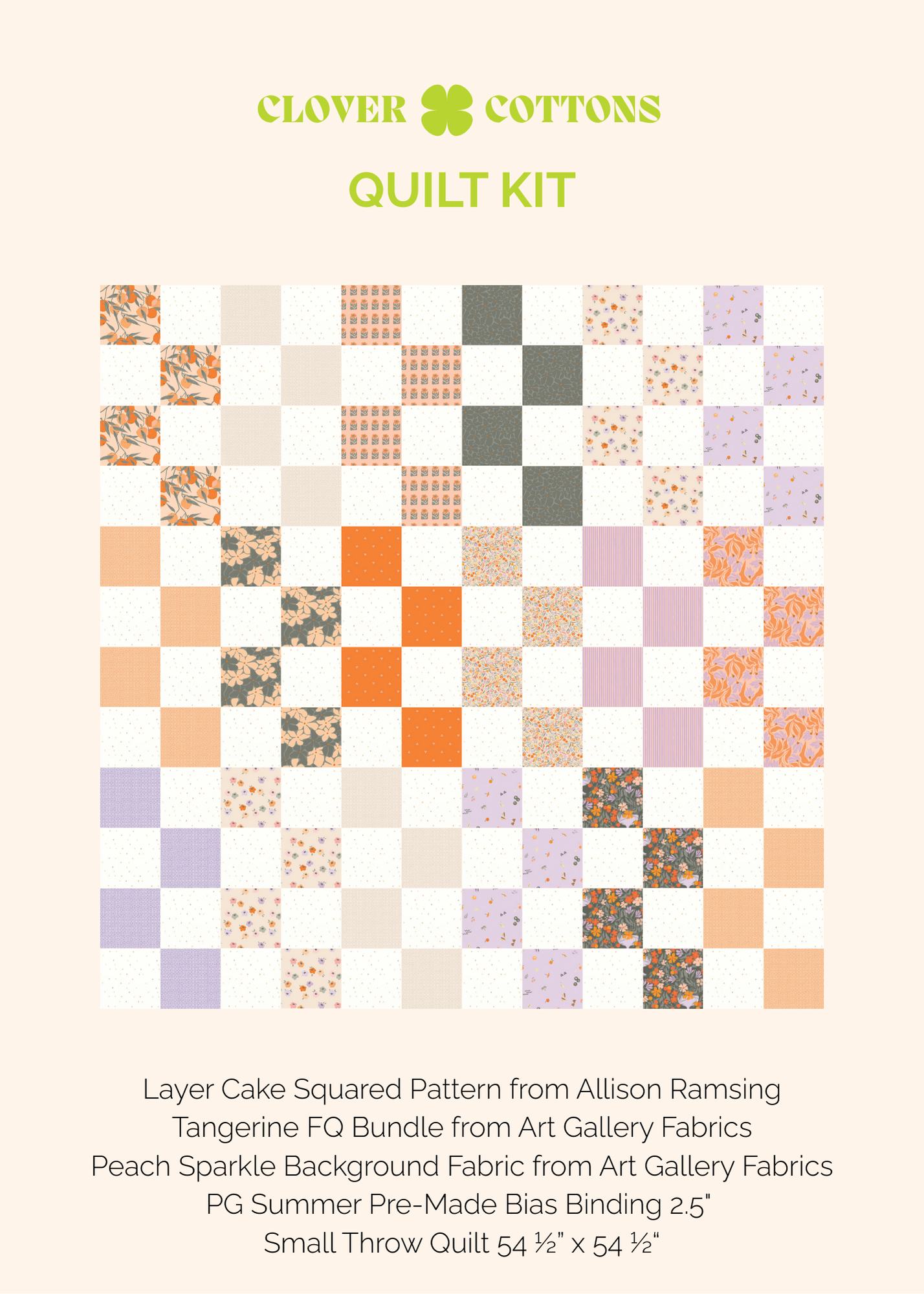 Layer Cake Squared Quilt Kit – Tangerine by AGF Studio - Small Throw 54 ½” × 54 ½”