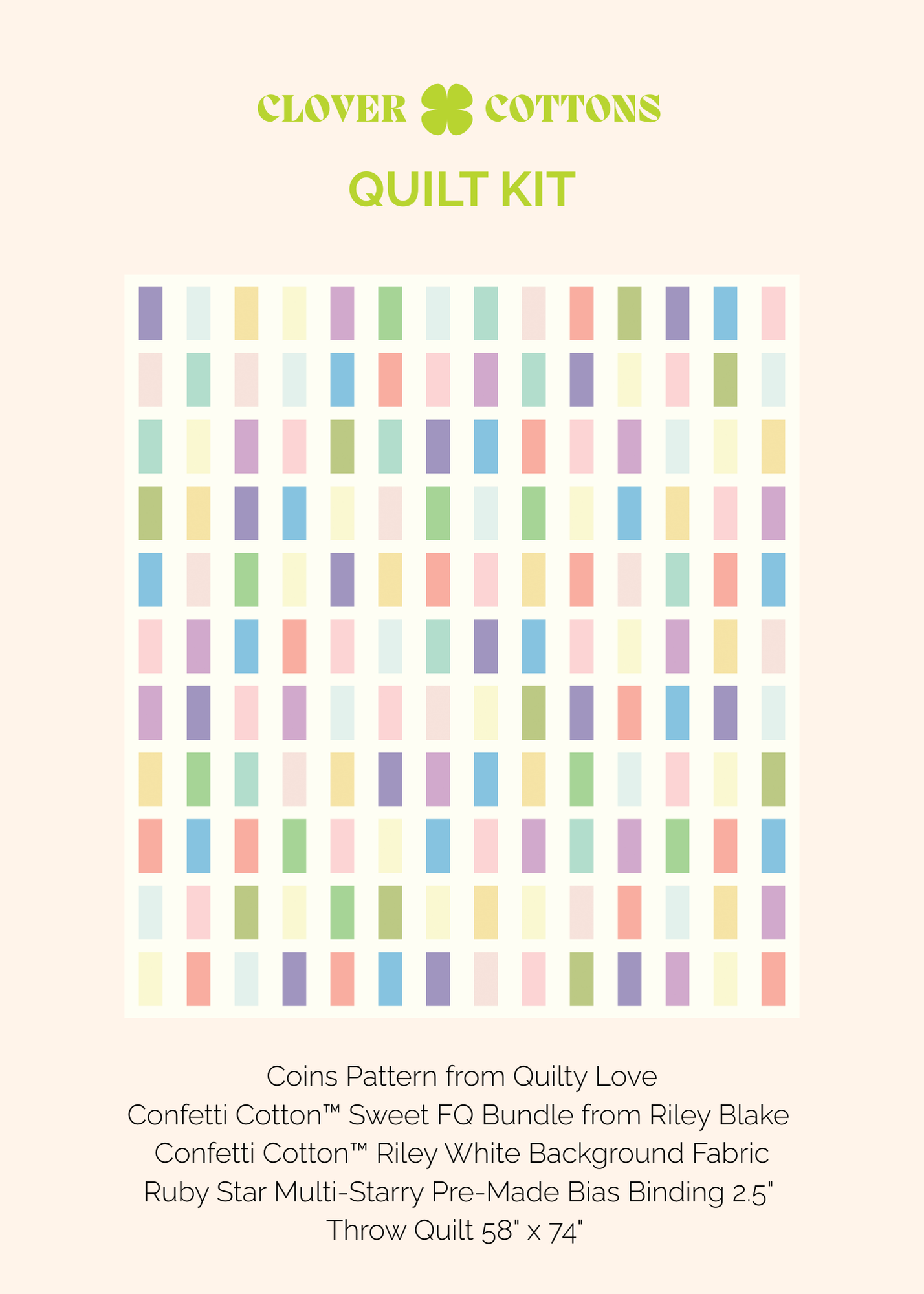 Coins Quilt Kit – Sweet - Throw Size 58" × 74"