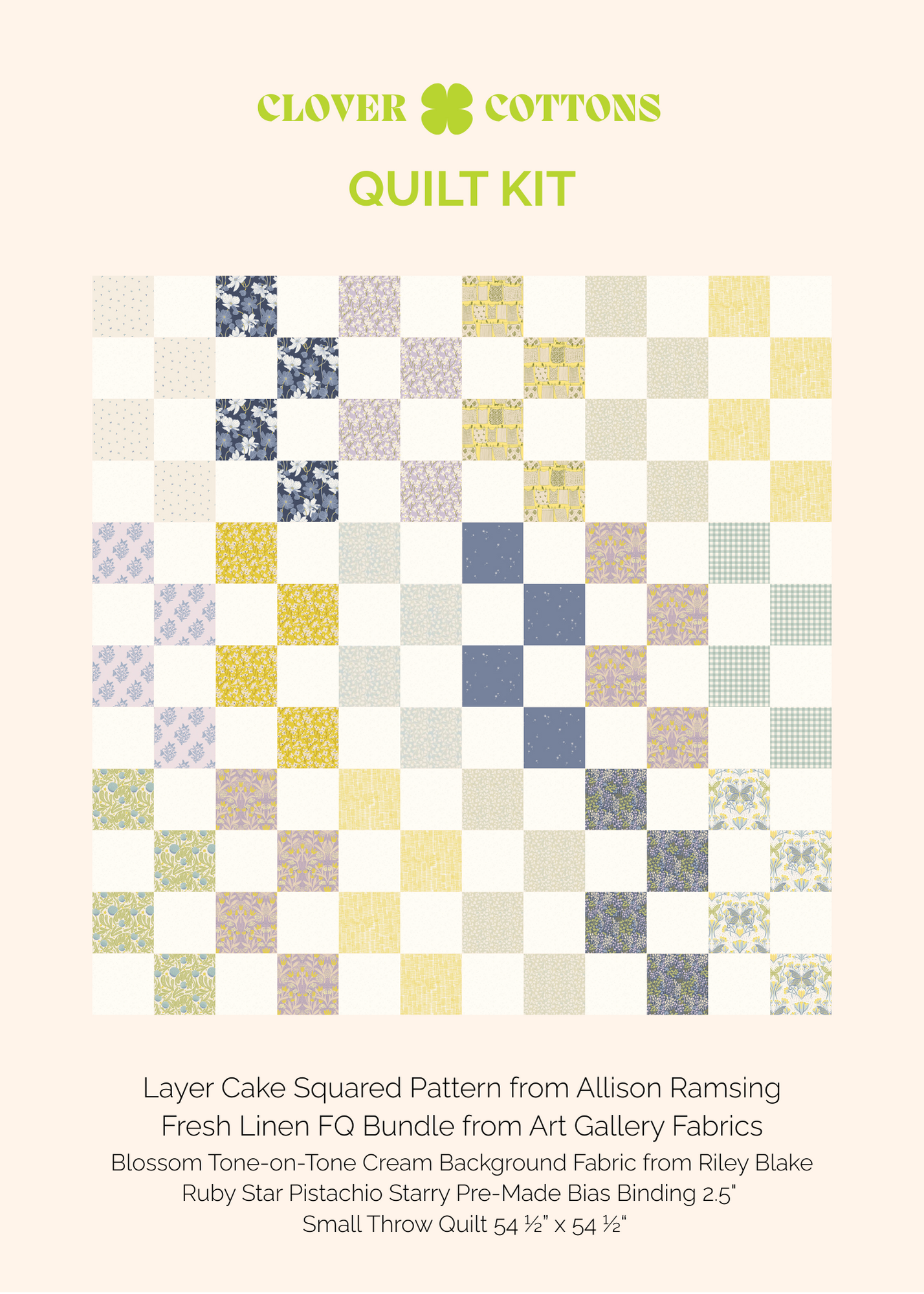 Layer Cake Squared Quilt Kit – Fresh Linen - Small Throw 54 ½” × 54 ½”