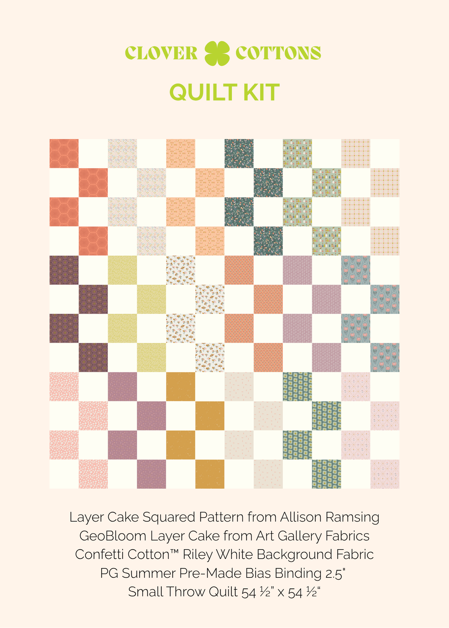 Layer Cake Squared Quilt Kit – GeoBloom - Small Throw 54 ½” × 54 ½”