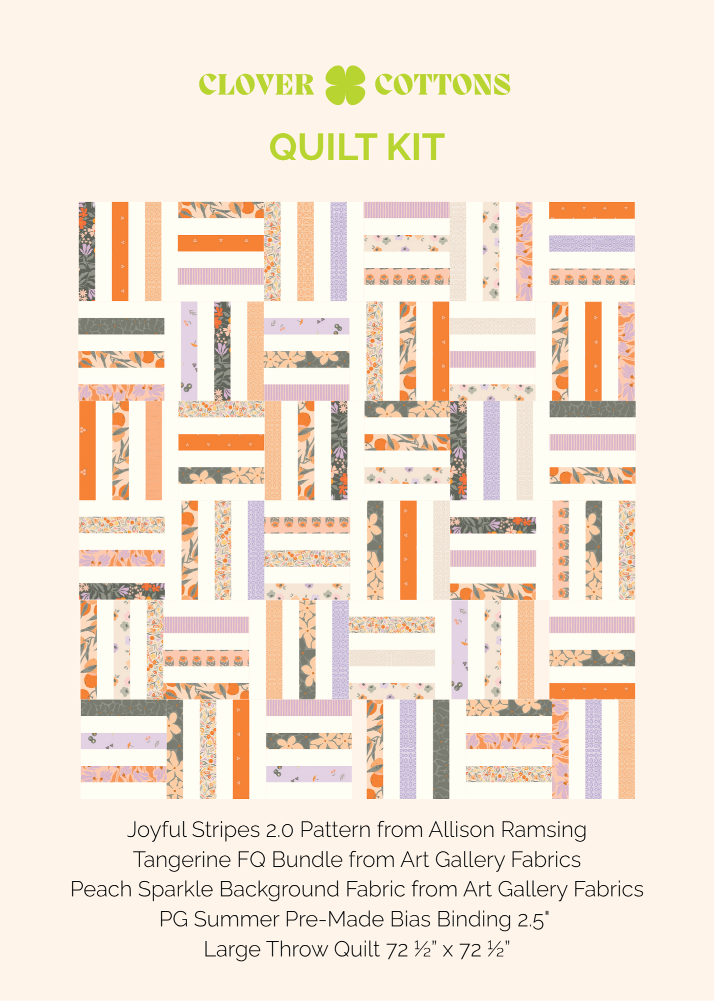 Joyful Stripes 2.0 Quilt Kit – Tangerine - Large Throw 72 ½” × 72 ½”