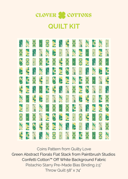 Coins Quilt Kit – Abstract Green Florals - Throw Size 58" × 74"