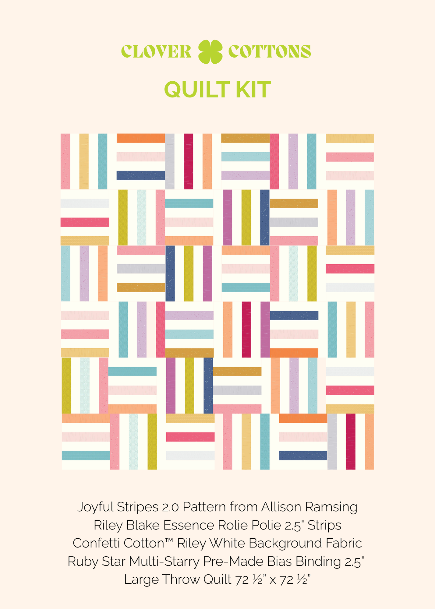 Joyful Stripes 2.0 Quilt Kit – Essence - Large Throw 72 ½” × 72 ½”