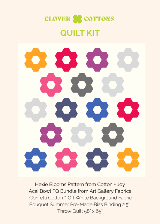 PRE-ORDER Hexie Blooms Quilt Kit – Açaí Bowl (58" x 65")