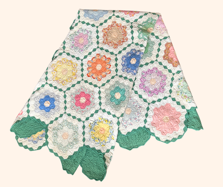 Made-to-Order Quilt Jacket - Grandmother's Flower Garden 1945 Hand-Stitched