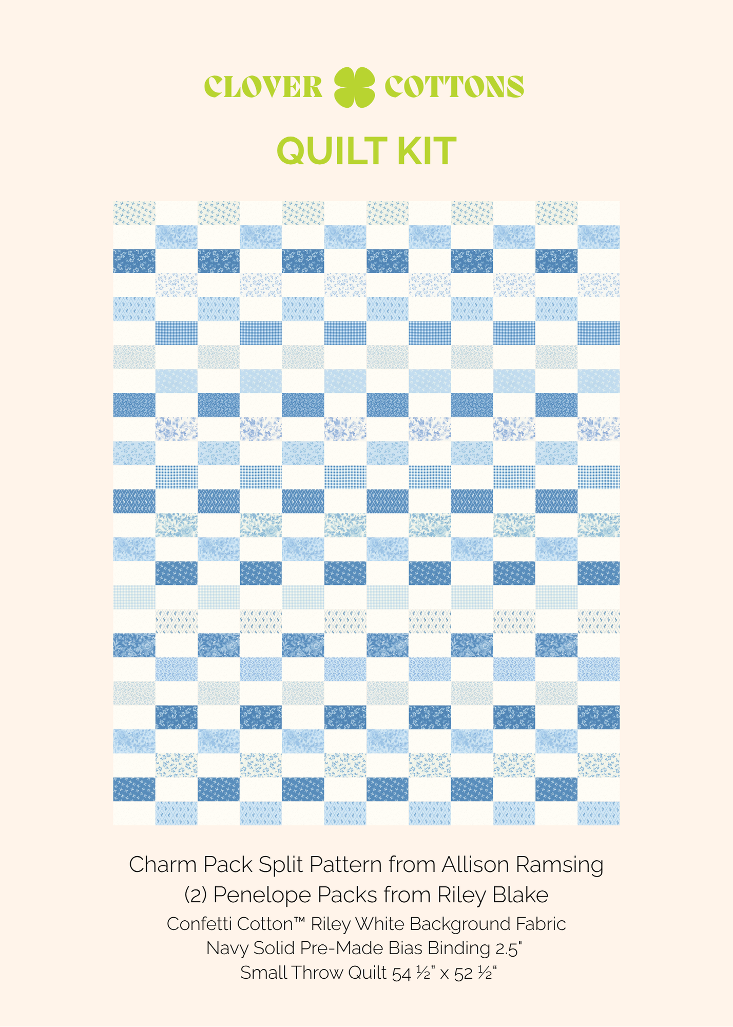 Charm Pack Split Quilt Kit – Penelope by Riley Blake Designs (Small Throw 54 ½” × 52 ½”)