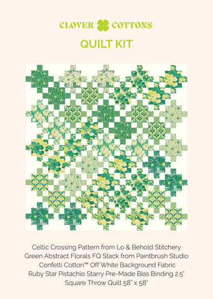 PRE-ORDER Celtic Crossing Quilt Kit – Abstract Green Florals (58" x 58")