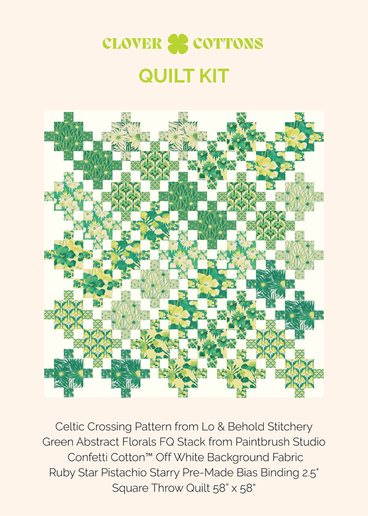 PRE-ORDER Celtic Crossing Quilt Kit – Abstract Green Florals (58" x 58")