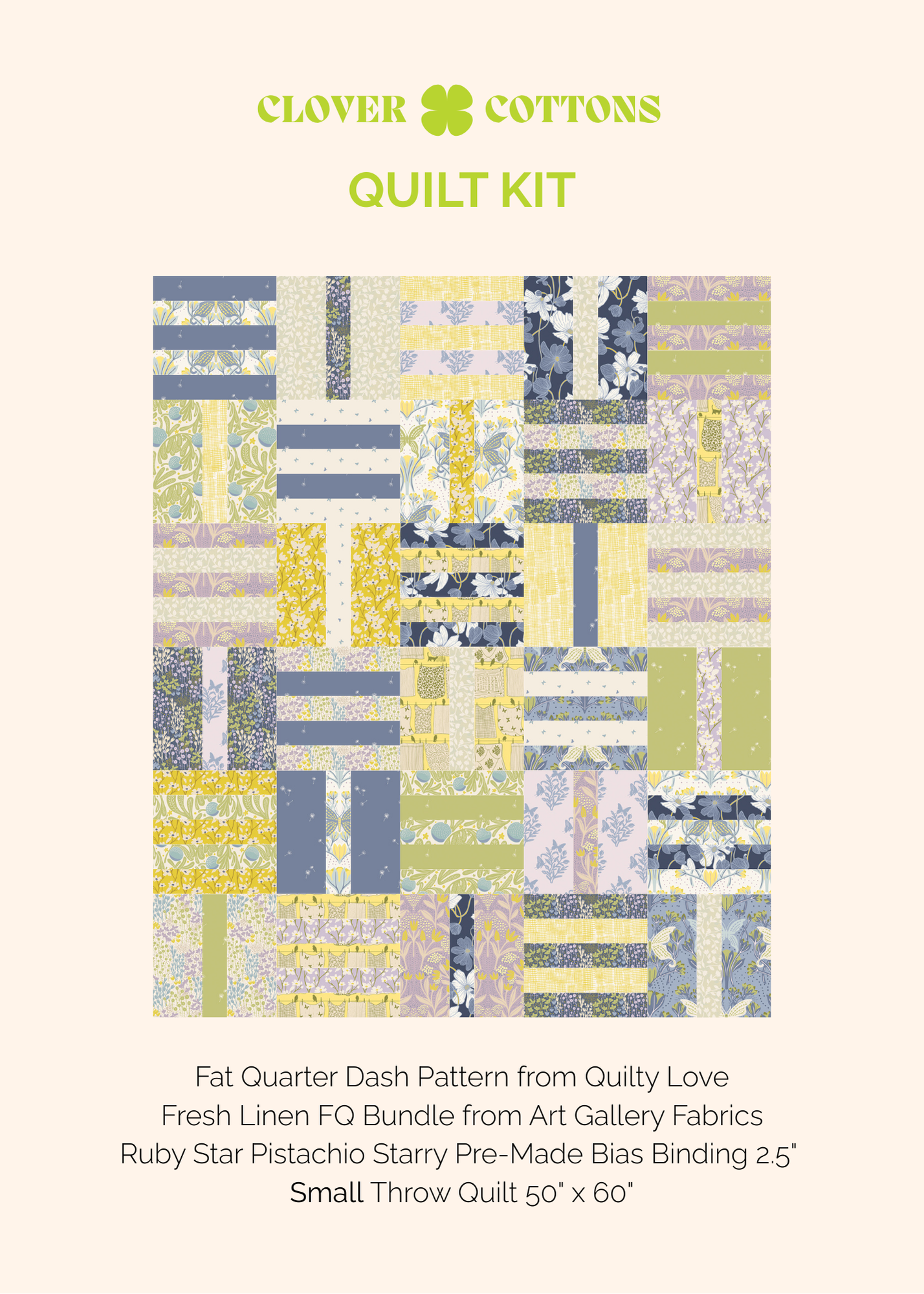 Fat Quarter Dash Quilt Kit – Small Throw 50" × 60" - Fresh Linen