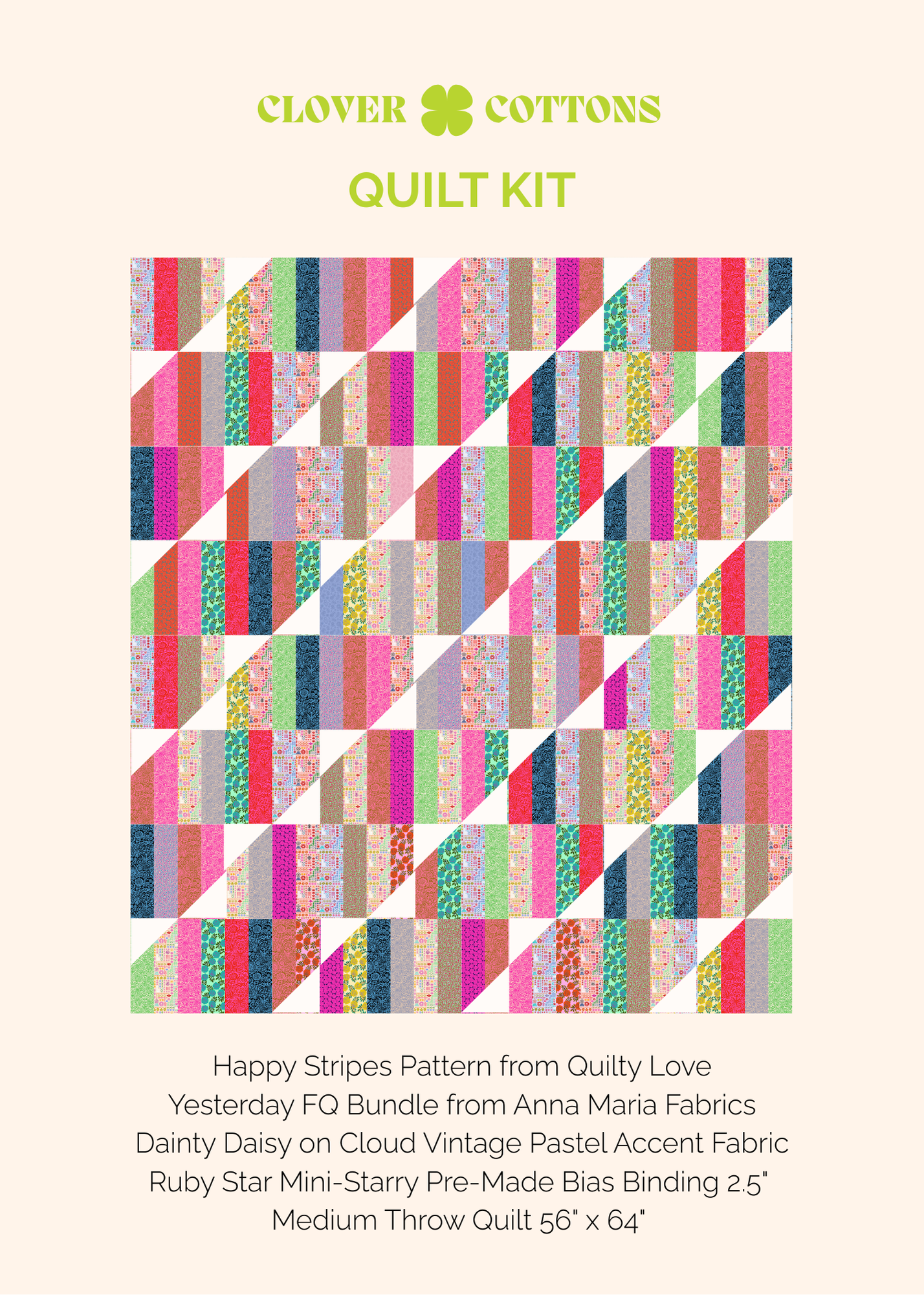 Happy Stripes Quilt Kit – Yesterday (56" x 64")