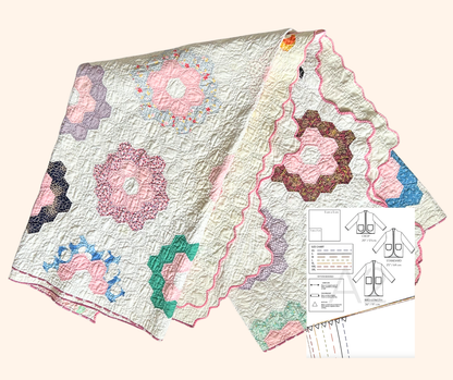 Quilt Jacket Kit - Mid-20th Century Pink Granny Flower Hand-Stitched - PRE ORDER