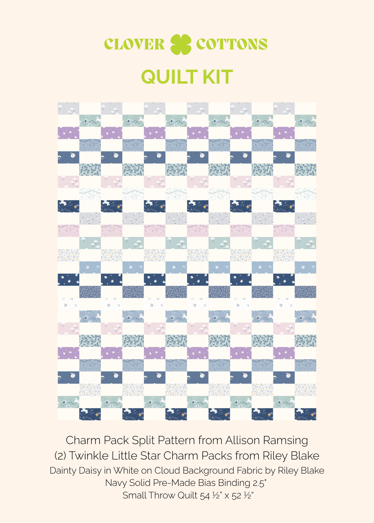 Charm Pack Split Quilt Kit – Twinkle Little Star by Riley Blake Designs (Small Throw 54 ½” × 52 ½”)