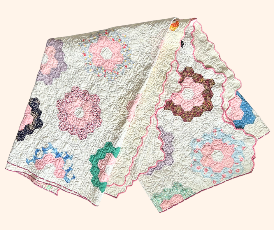 Made-to-Order Quilt Jacket - Mid-20th Century Pink Granny Flower Hand-Stitched