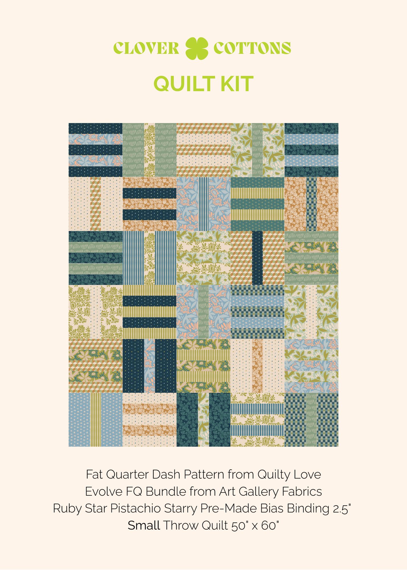 Fat Quarter Dash Quilt Kit – Small Throw 50" × 60" - Evolve