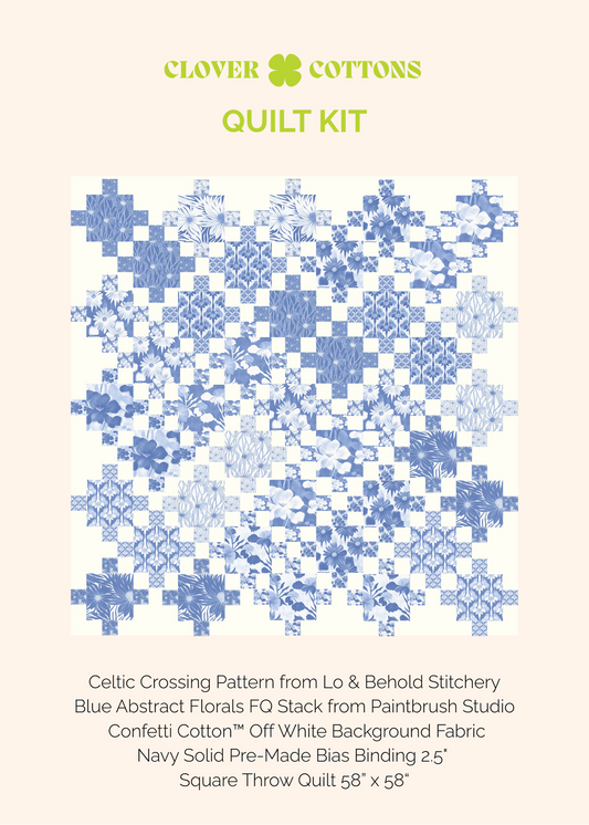 Celtic Crossing Quilt Kit – Abstract Blue Florals (58" x 58")