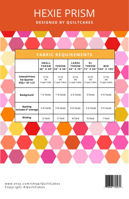 Hexie Prism Quilt Pattern Printed