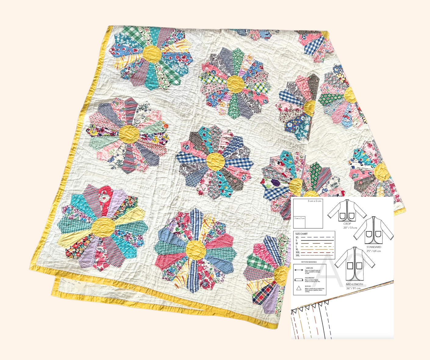 Quilt Jacket Kit - Yellow Dresden Plate 1950 Vintage - PRE ORDER