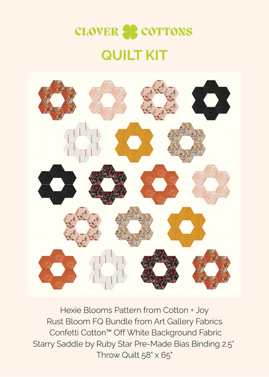 Hexie Blooms Quilt Kit – Rust Bloom (58" x 65")