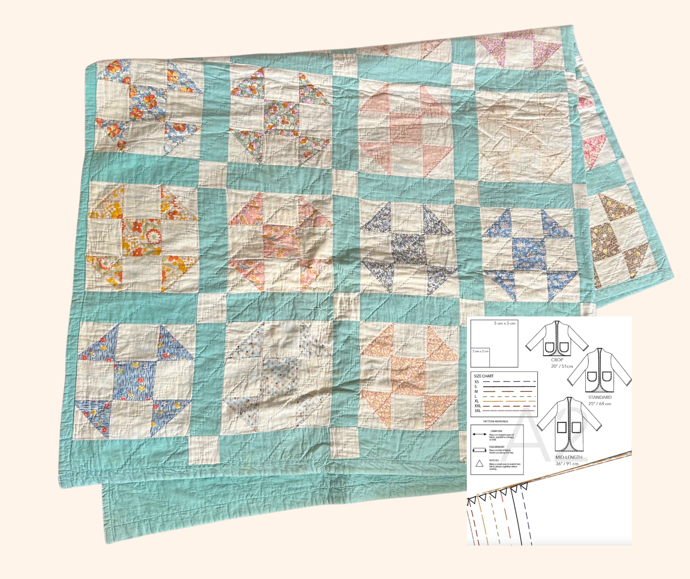 Quilt Jacket Kit - Blue Shoo Fly 1948 Vintage - PRE ORDER