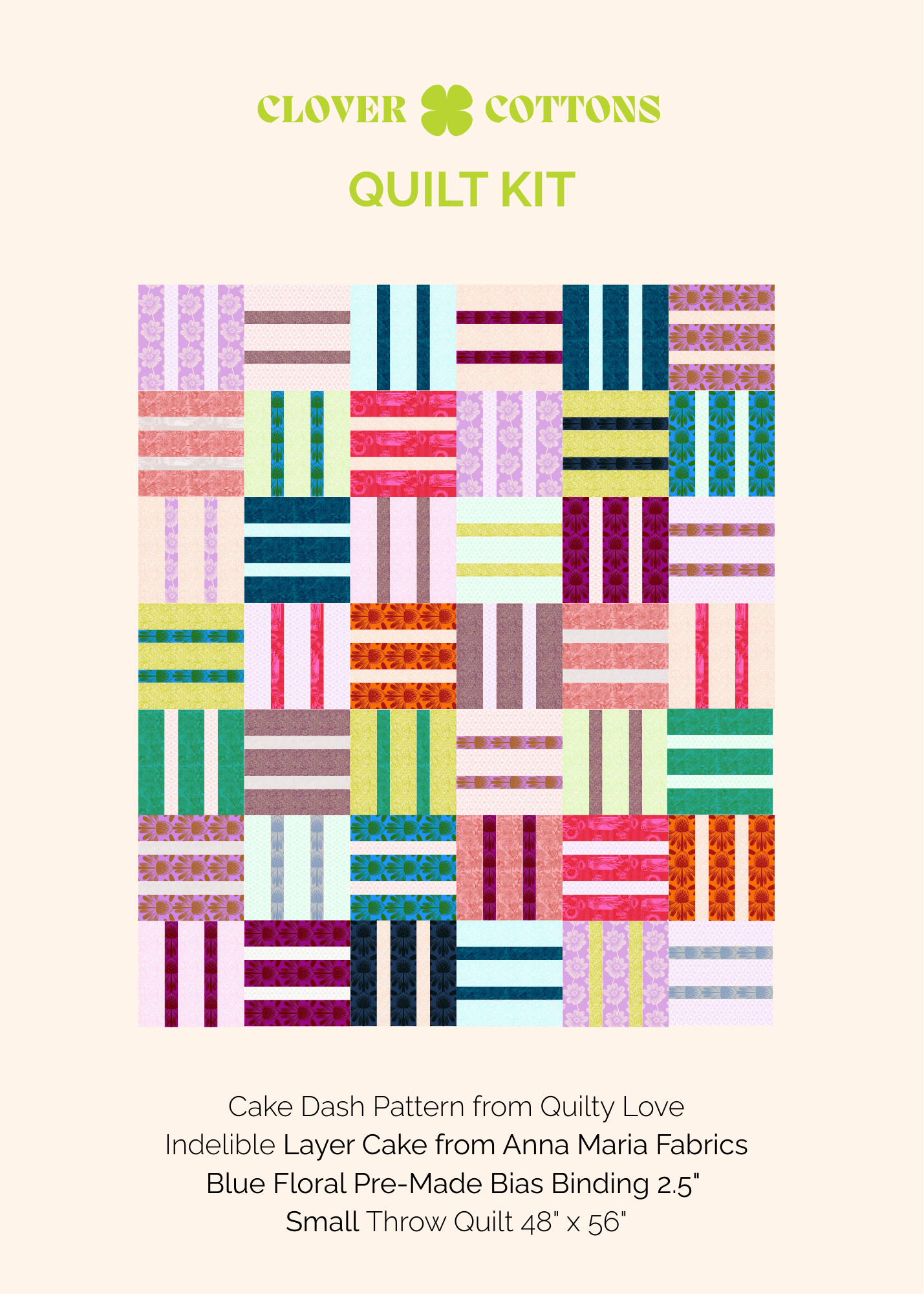 Cake Dash Quilt Kit – Indelible (Small Throw 48" × 56")
