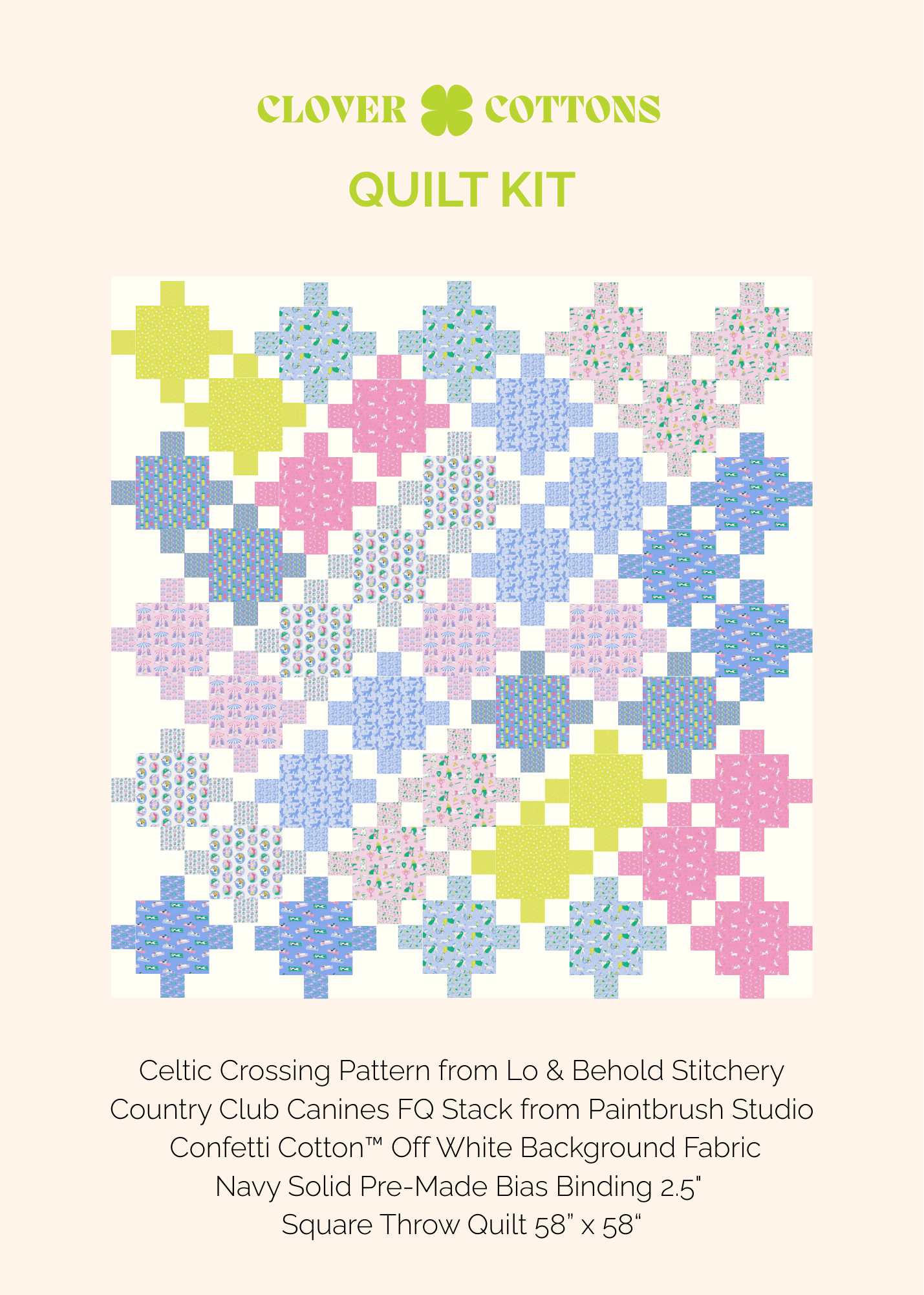 Celtic Crossing Quilt Kit – Country Club Canines (58" x 58")