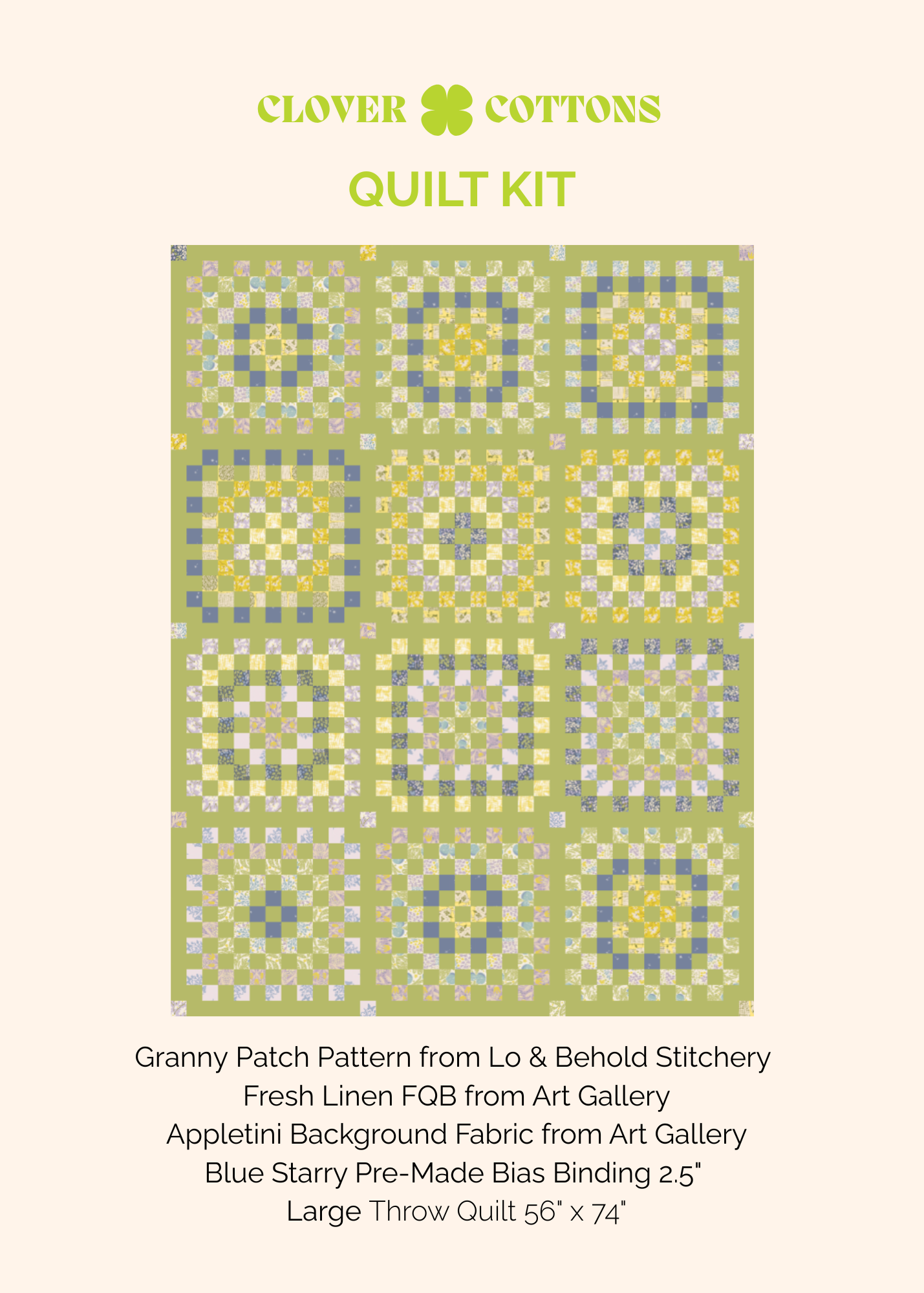 Granny Patch Quilt Kit | Fresh Linen | 56" × 74"
