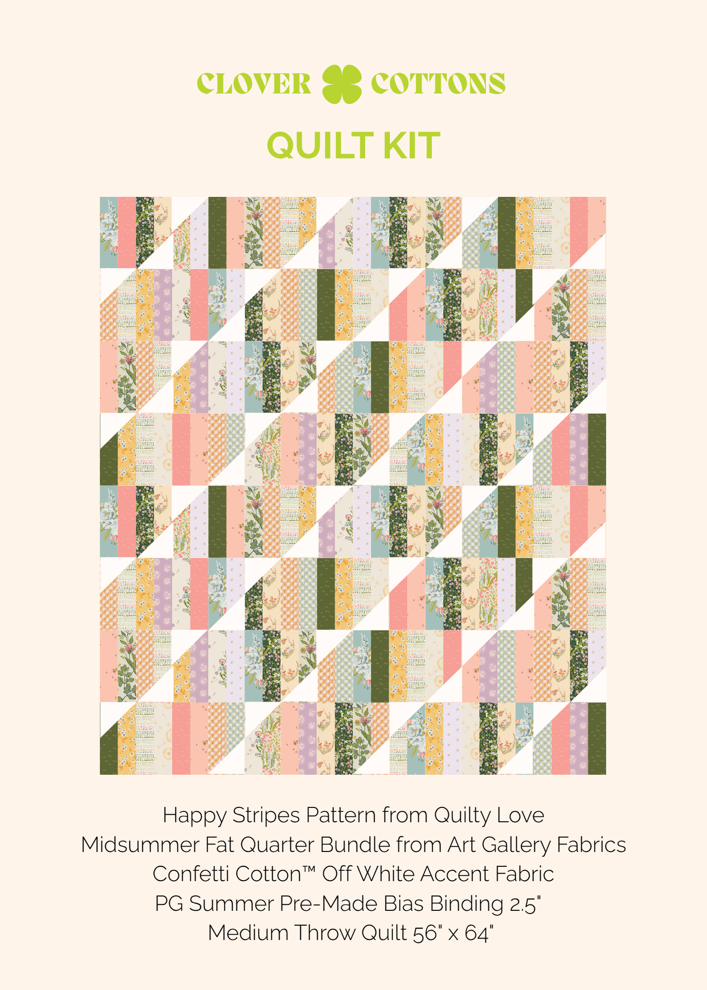 Happy Stripes Quilt Kit – Midsummer (Medium Throw 56” × 64”)