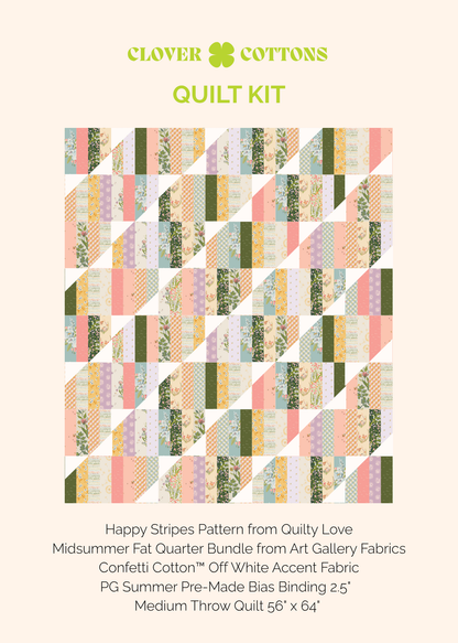 Happy Stripes Quilt Kit – Midsummer (Medium Throw 56” × 64”)