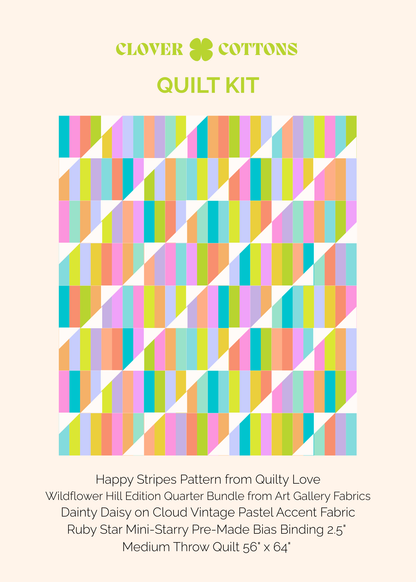 Happy Stripes Quilt Kit – Wildflower Hill (Medium Throw 56” × 64”)