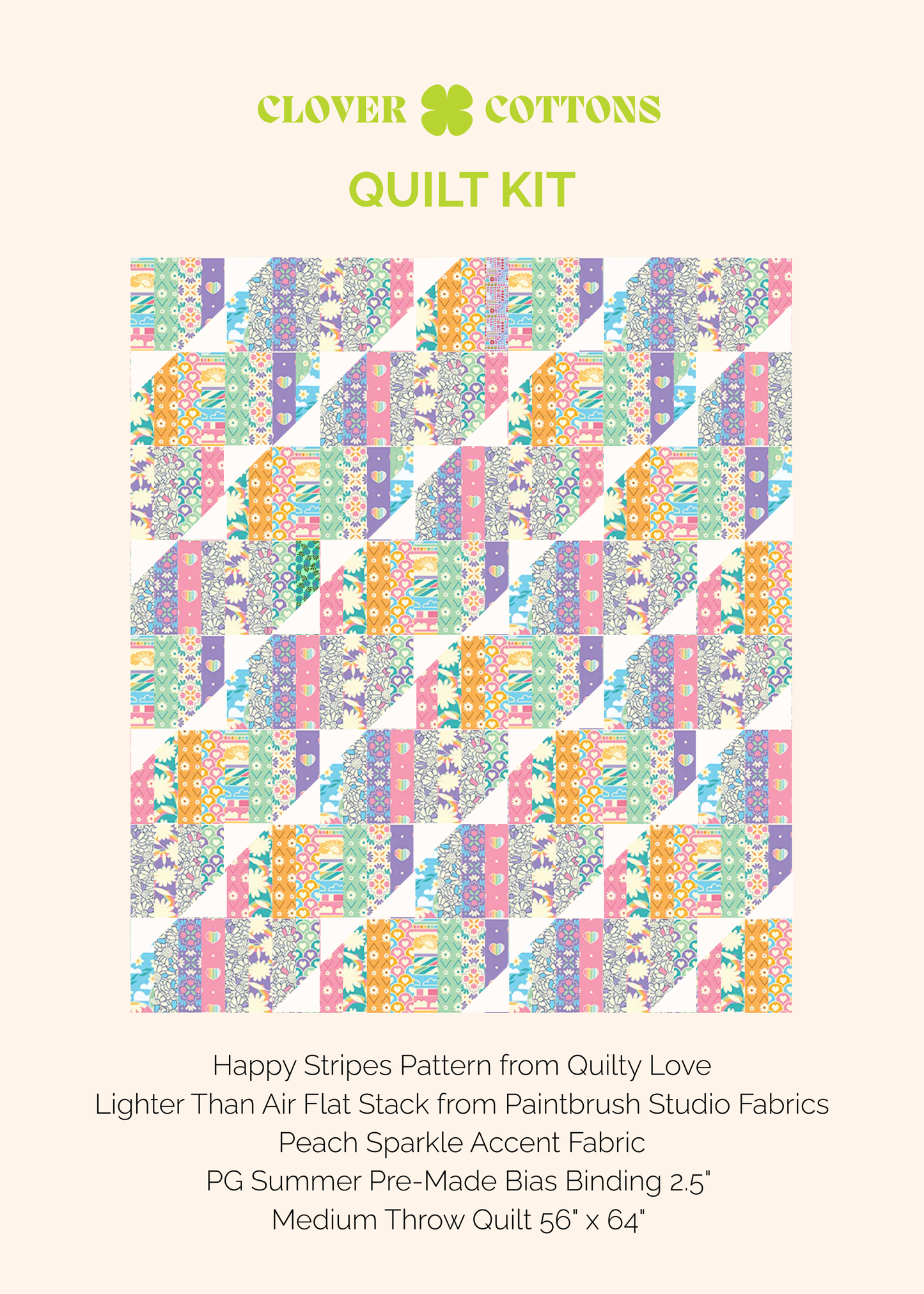 Happy Stripes Quilt Kit – Lighter Than Air (56" x 64")