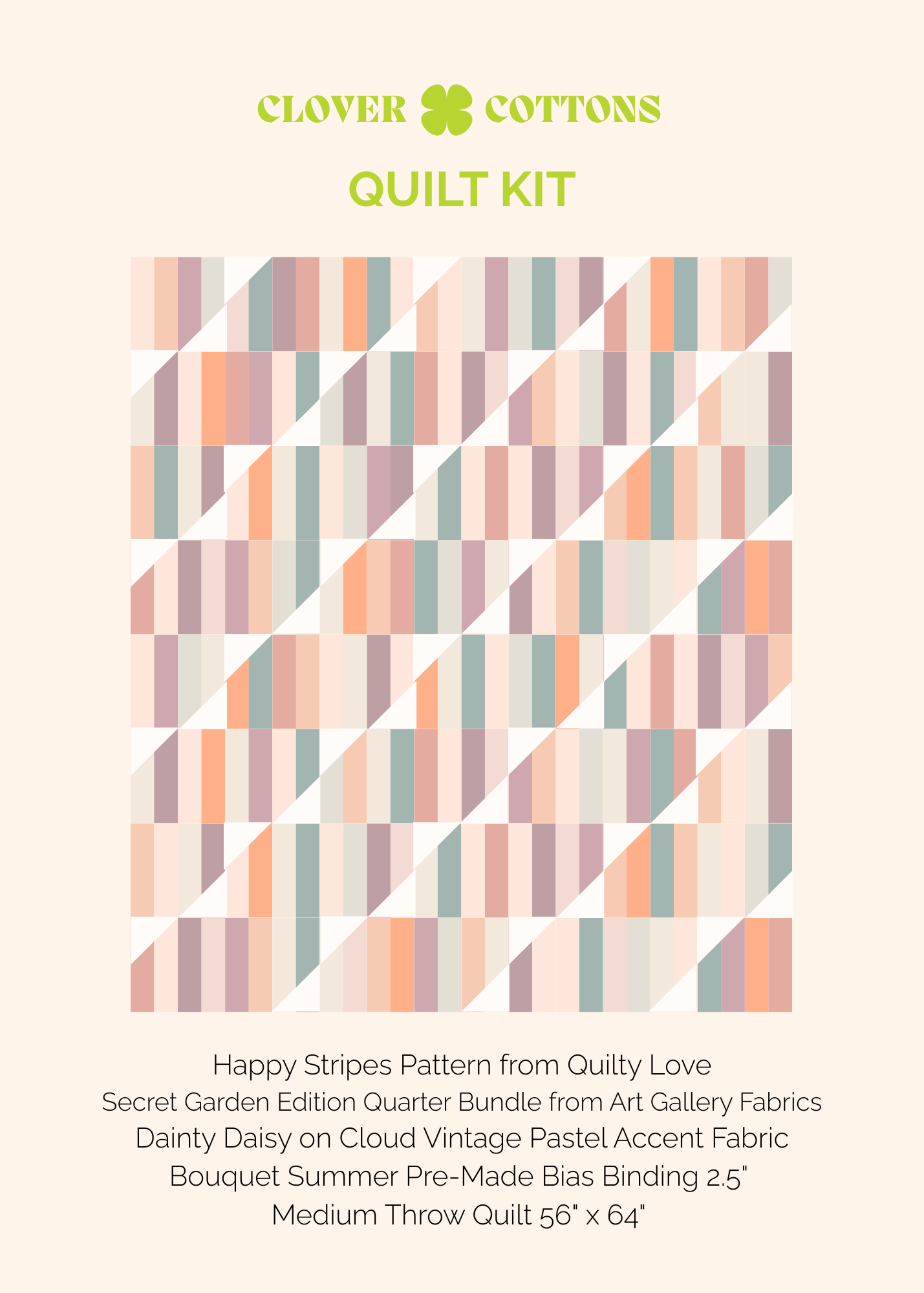 Happy Stripes Quilt Kit – Secret Garden (Medium Throw 56” × 64”)