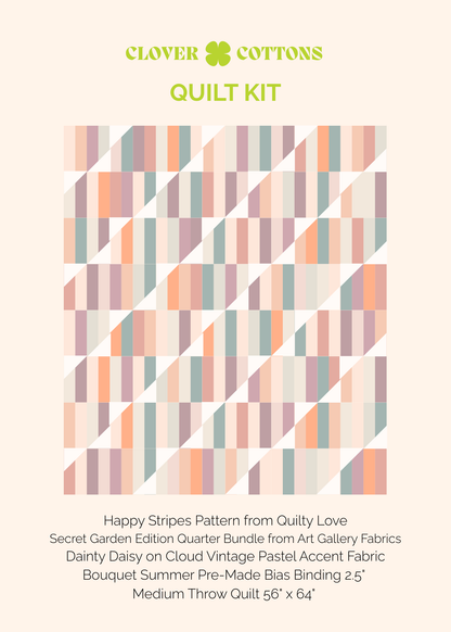 Happy Stripes Quilt Kit – Secret Garden (Medium Throw 56” × 64”)