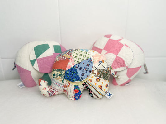 Vintage Quilt Stuffed Elephant Pillows - Assorted Quilts