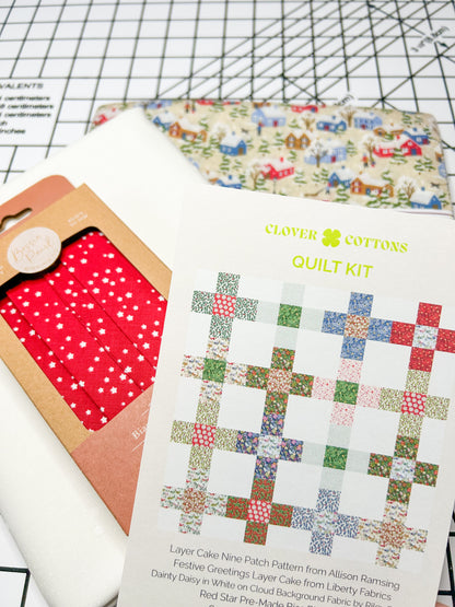 Layer Cake Nine Patch Quilt Kit – Festive Greetings by Liberty Fabrics (Small Throw 54 ½” × 54 ½”)