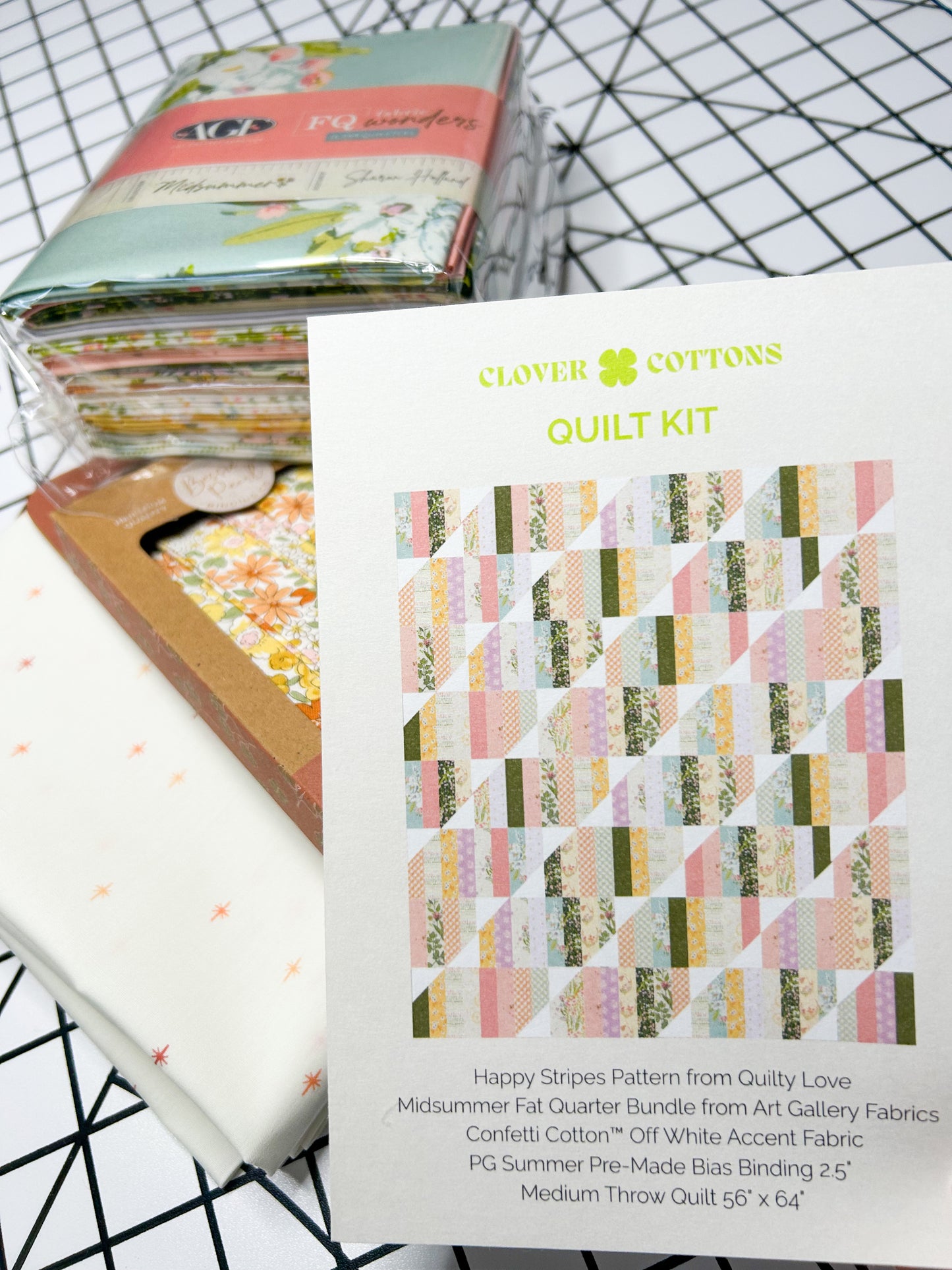 Happy Stripes Quilt Kit – Midsummer (Medium Throw 56” × 64”)