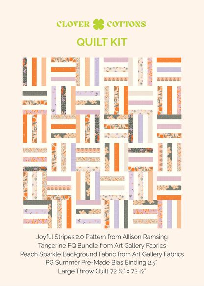 Joyful Stripes 2.0 Quilt Kit – Tangerine - Large Throw 72 ½” × 72 ½”