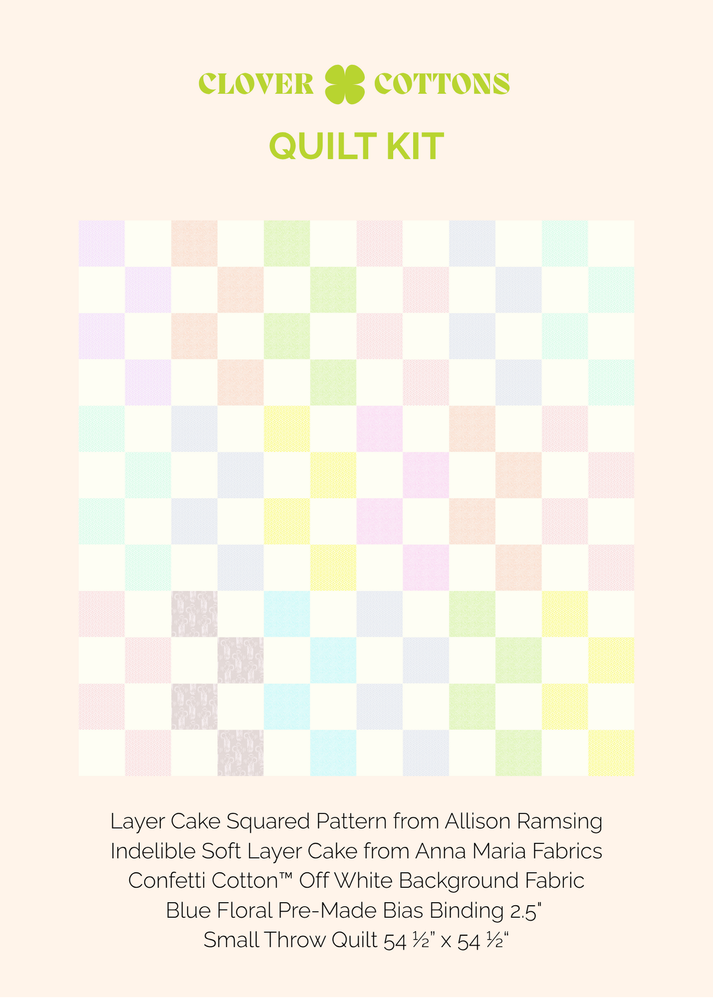 Layer Cake Squared Quilt Kit – Indelible - Small Throw 54 ½” × 54 ½”