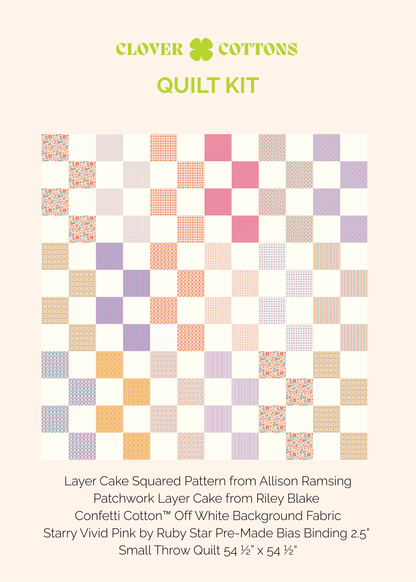 Layer Cake Squared Quilt Kit – Patchwork - Small Throw 54 ½” × 54 ½”
