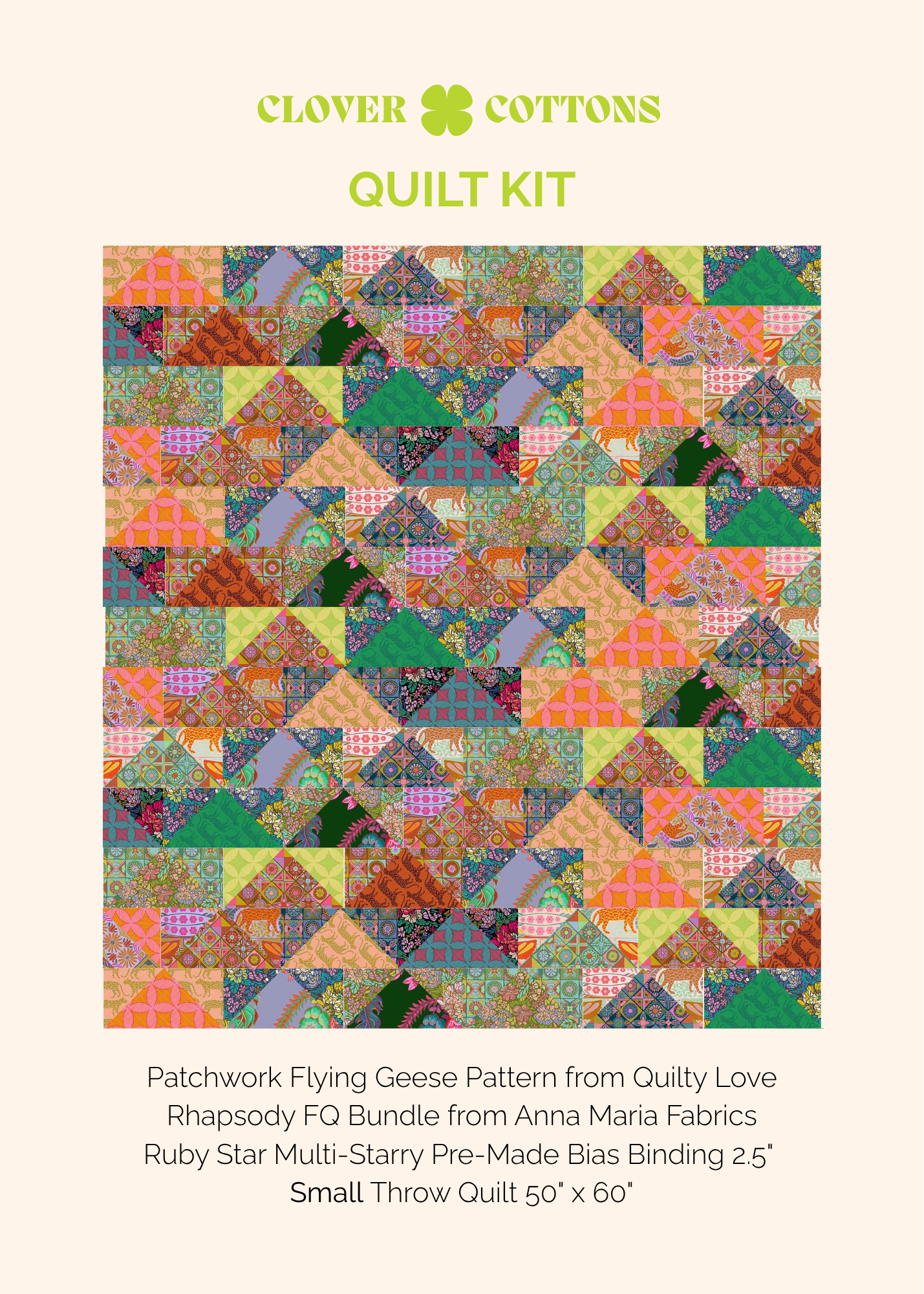 Patchwork Flying Geese Quilt Kit | Rhapsody | 50" × 60"