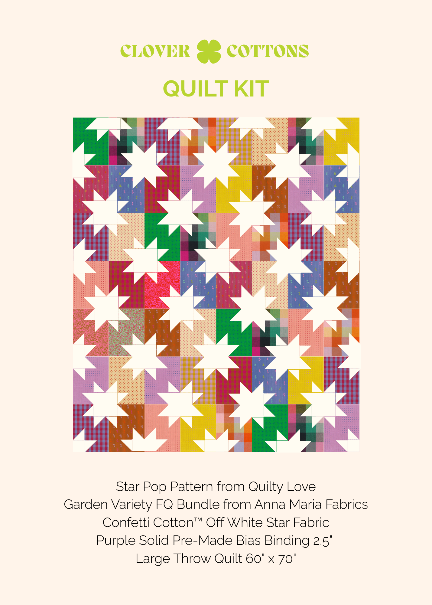 Star Pop Quilt Kit - Garden Variety Cotton Wovens - 60" x 70"