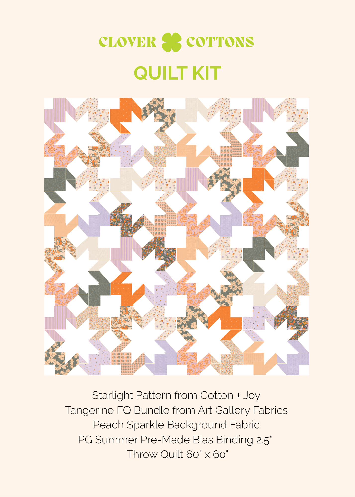 Starlight Quilt Kit – Tangerine (60" x 60")