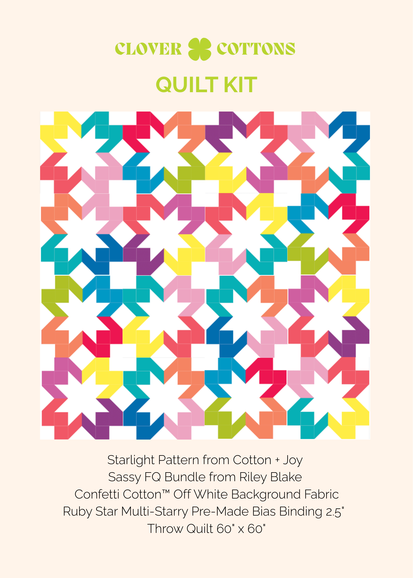 Starlight Quilt Kit – Sassy (60" x 60")